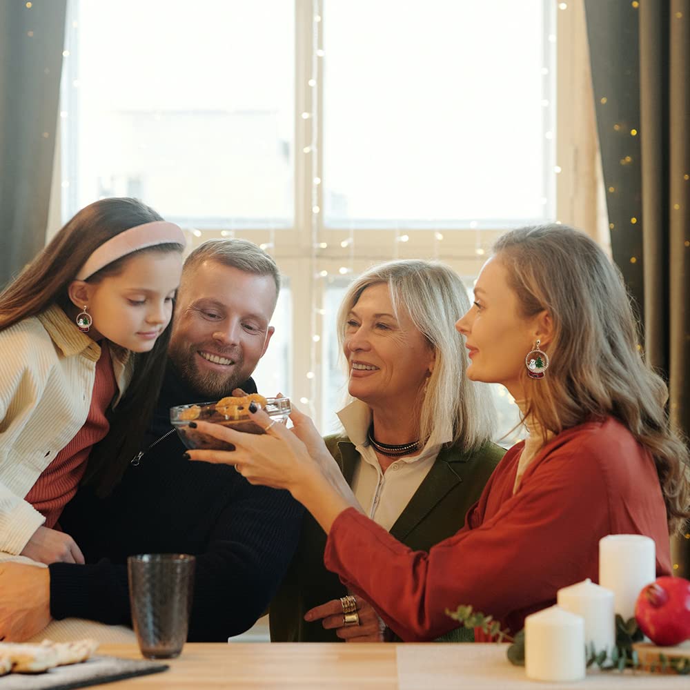 MADISON TYLER Christmas Dangle Snowglobe Earrings for Women | Cutout Christmas Tree and Snowman | Lightweight | Hypoallergenic Jewelry | Xmas Holiday Earrings Gifts for Women