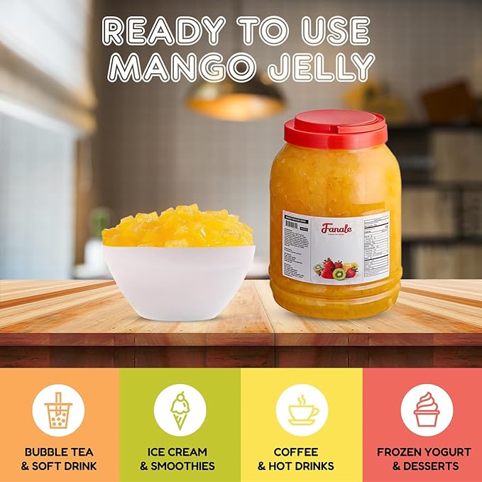 Fanale Coconut Jelly Topping nata de coco for Bubble Tea 8.3 lb | Mango Jelly | for Boba Tea, Smoothies, Slushes, Desserts | 8.3 pound (Pack of 4) | JEL003-CS