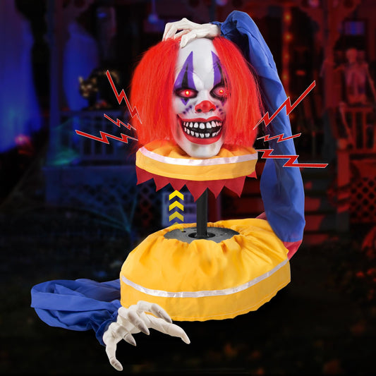 Halloween Animatronics Decorations - Scary Clown with Sound Activated, Creepy Sound, Light Up Eyes, Scary Motion for Halloween Indoor/Outdoor Yard Lawn Decoration, Haunted House Props