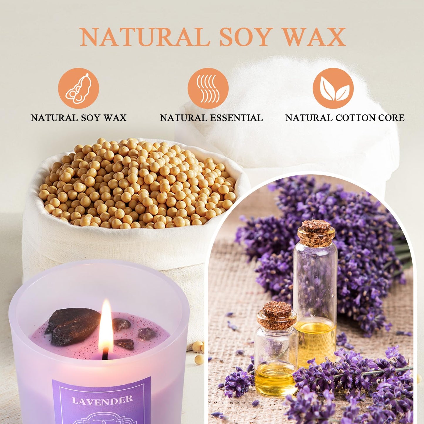 3 Soy Scented Candles for Women- 15OZ Candles for Home Scented with Crystals, Lavender/Vanilla/Rose Aromatherapy Candle Set for Bithday Gifts, Mother's Day, Anniversary, Christmas