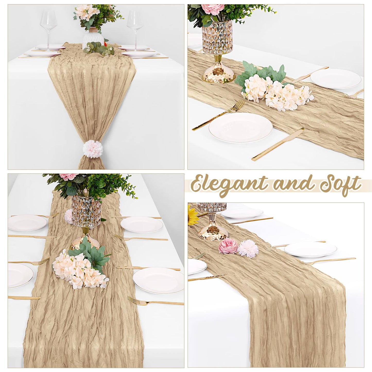 8 Pack Beige Cheesecloth Table Runners 20x120 Inch Gauze Table Runner Cheese Cloth 10FT Beige Table Runner Rustic Sheer Runner for Wedding Birthday Party Baby Shower Table Decor