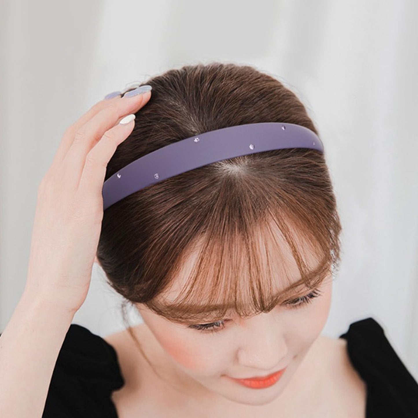 KOVOLITU 2 Pack Rhinstone Plastic Plain Headbands for Women, Headband Designed for Eyewear, Fashion Skinny Headbands with Teeth(Purple,Dark Blue)