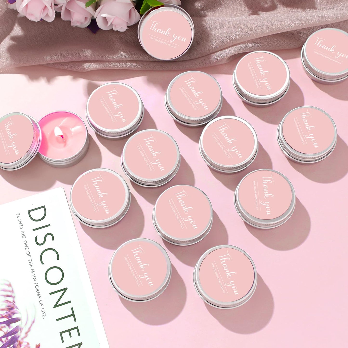 MTLEE 50 Pcs Thank You Candles Gift Wedding Favors Baby Shower for Guests 1 oz Lavender Scented Soy Wax Candle Aromatherapy Candle Favors for Bridal Baby Shower(Pink,Thank You)
