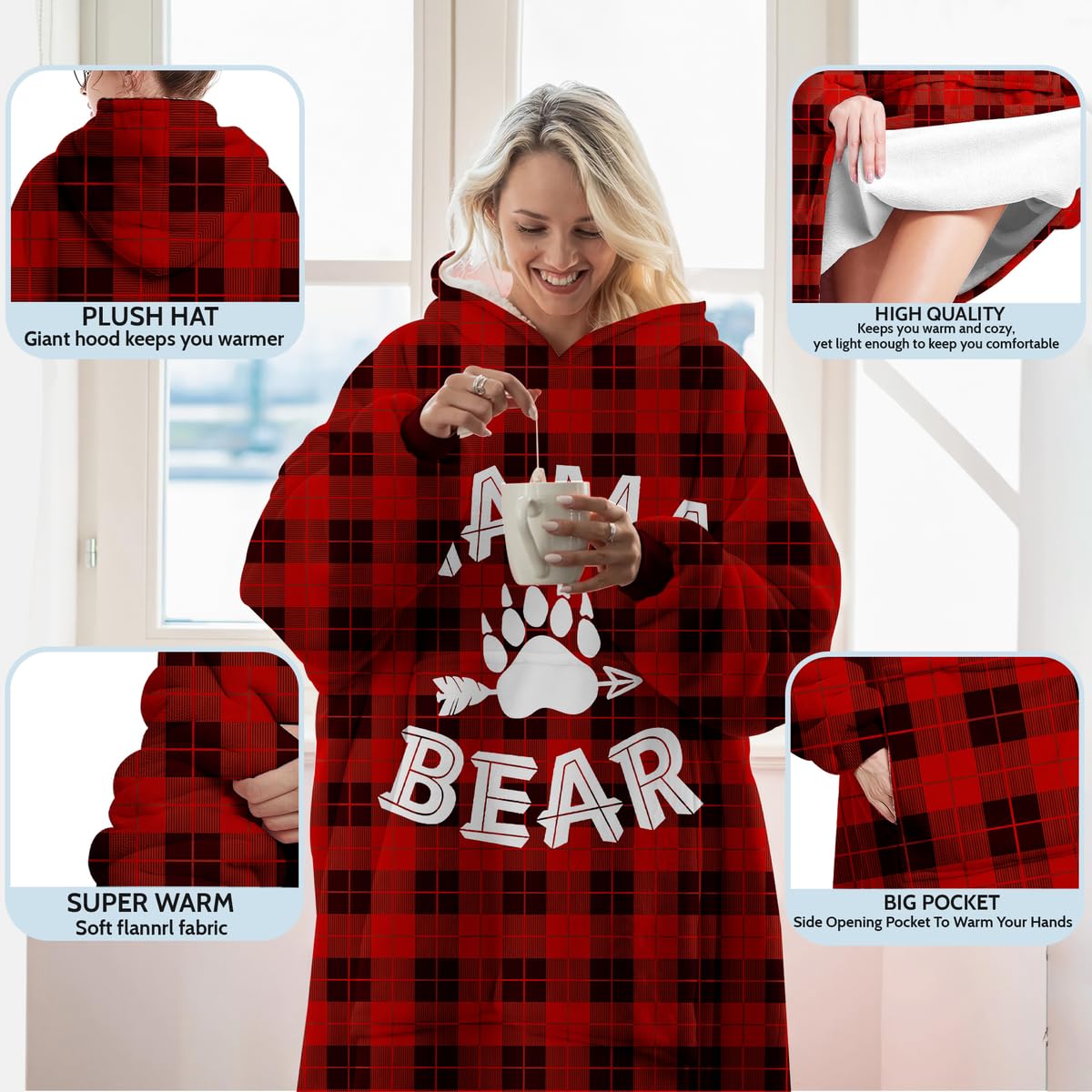 Warmstorey Mama Bear Hoodie Blanket For Women Wearable Blanket Hoodie - Christmas Gifts For Mom From Daughter Son - Wife Birthday Gifts, Gifts For Wife From Husband