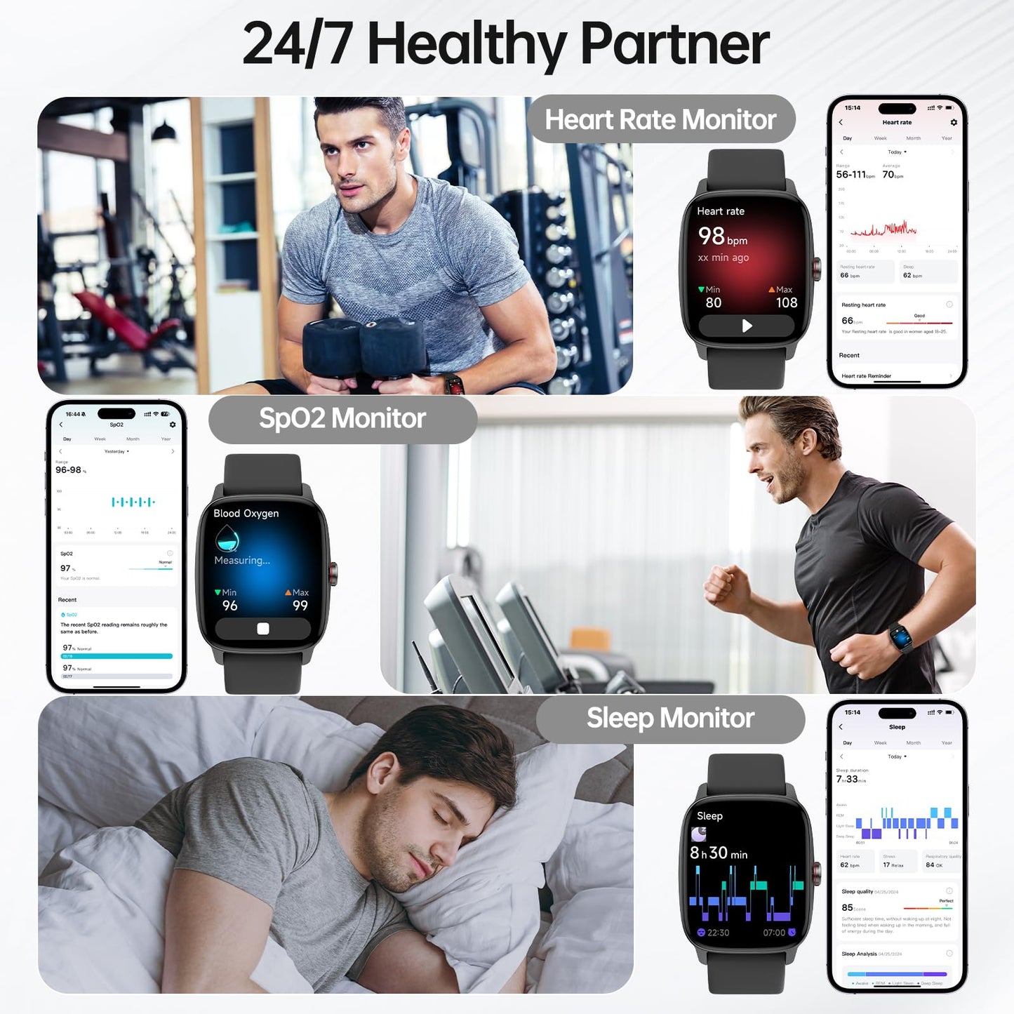 Smart Watch for Men Women with Bluetooth Call & AI Voice, 1.85" HD Fitness Tracker with Heart Rate SpO2 Sleep Monitor, 100+ Sports Modes, Mini Games, IP68 Waterproof Smartwatch for Android iOS Phones