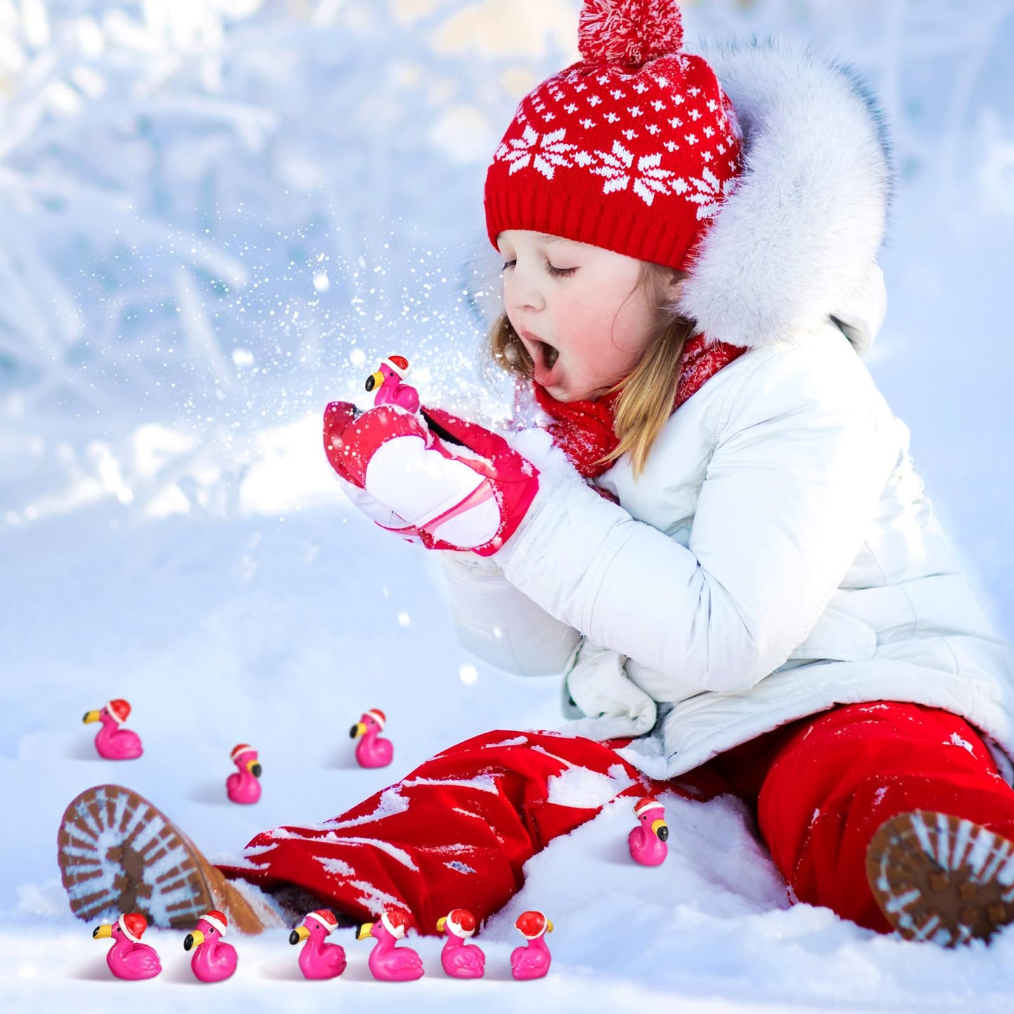 VioraWhite 100 Pcs Mini Resin Flamingos Ducks with Santa Hat Christmas Pink Flamingo Figurine Tiny Animals Set for Garden Lawn Decor DIY Craft Dollhouse Micro Landscape Aquarium Ornaments Party Gifts