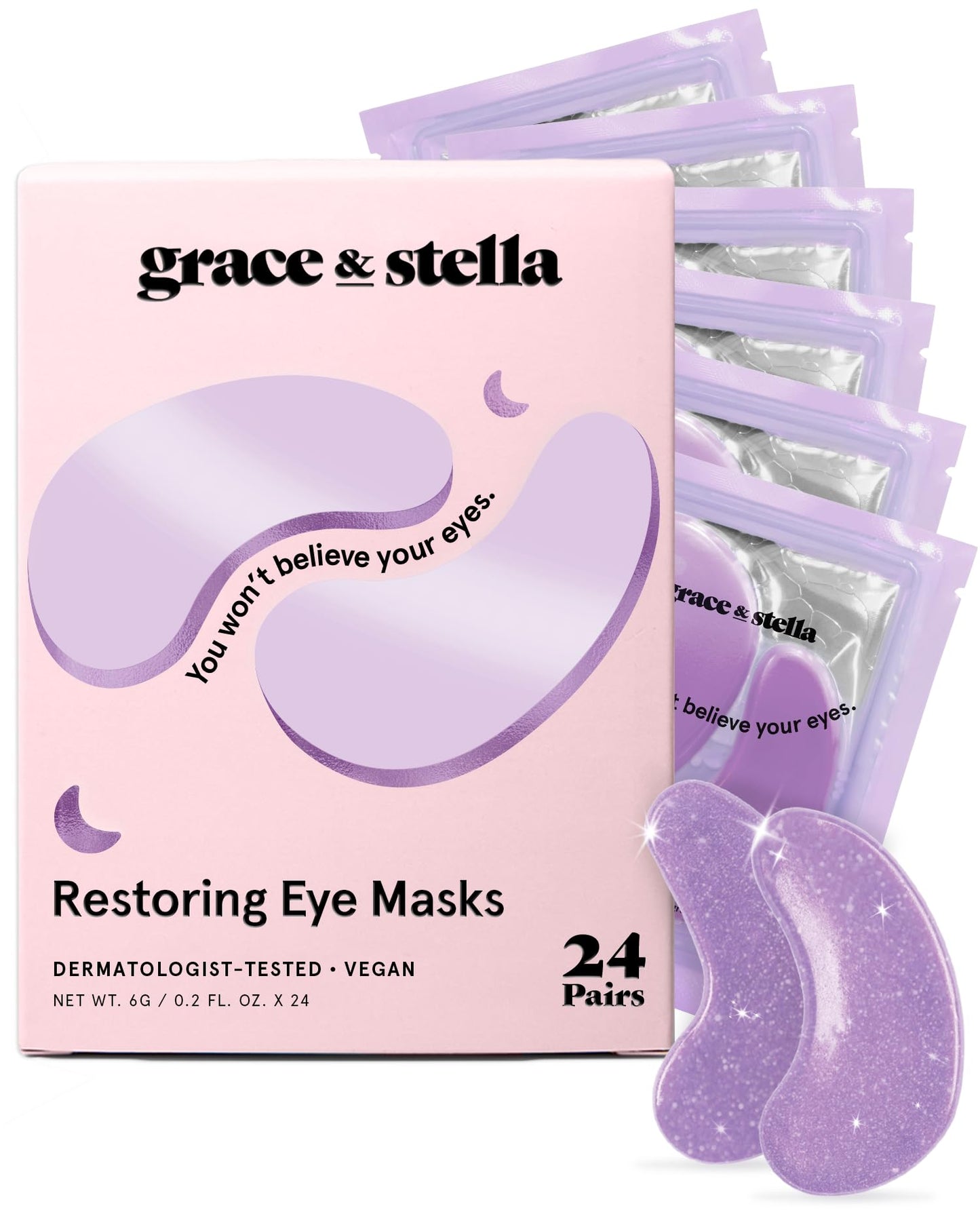 grace & stella Retinol Under Eye Patches for Puffy Eyes and Dark Circles - Restoring Gel Under Eye Masks with Hyaluronic Acid - Vegan Cruelty-Free Skincare, Birthday Gifts for Women (Purple, 24 Pairs)