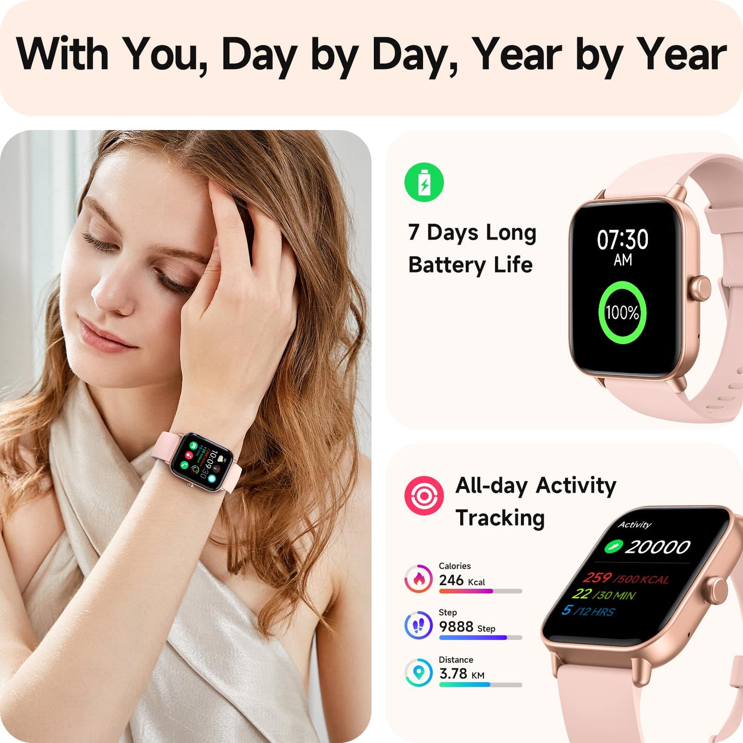Smart Watches for Women, 1.8" HD Smart Watch (Answer/Make Call) for iPhone/Android, Alexa Bulit-in, Fitness Watch with Sleep/Health Monitor, Watches for Women with 110 Sport Mode, IP68 Waterproof ﻿