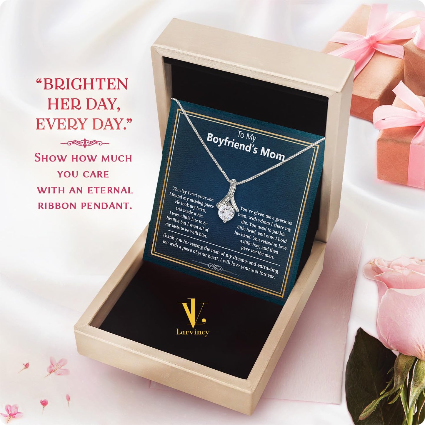 Larvincy To My Boyfriends Mom Necklace With Heartfelt Message & Elegant Box - Boyfriend Mom Gifts From Girlfriend On Birthday, Mothers Day, Christmas Or Special Occasion