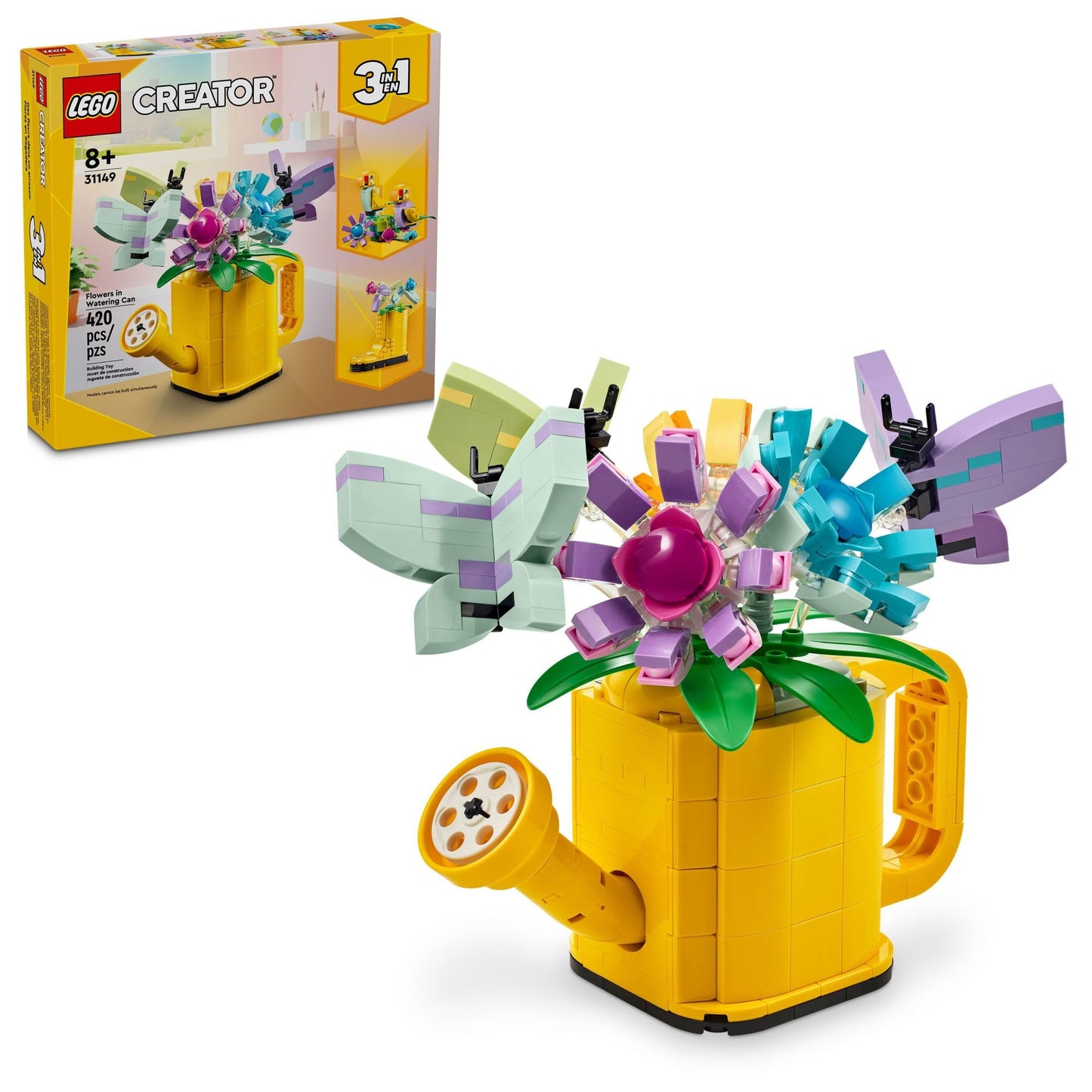 LEGO Creator 3 in 1 Flowers in Watering Can Building Toy Set - Fun, Creative Activity for Kids, Girls and Boys, Ages 8+ - Options to Build Rain Boots or Birds - 31149