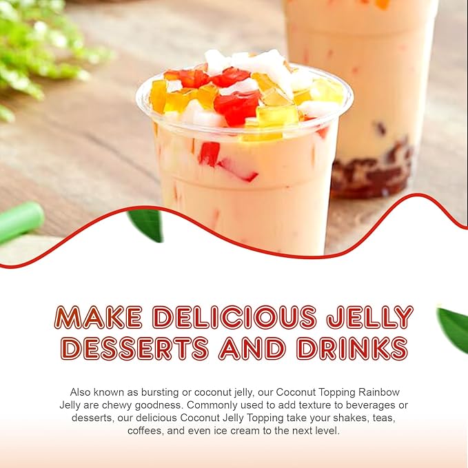 Fanale Coconut Jelly Topping nata de coco for Bubble Tea 8.3 lb | Rainbow Jelly | for Boba Tea, Smoothies, Slushes, Desserts | 8.3 pound (Pack of 4) | JEL001-CS