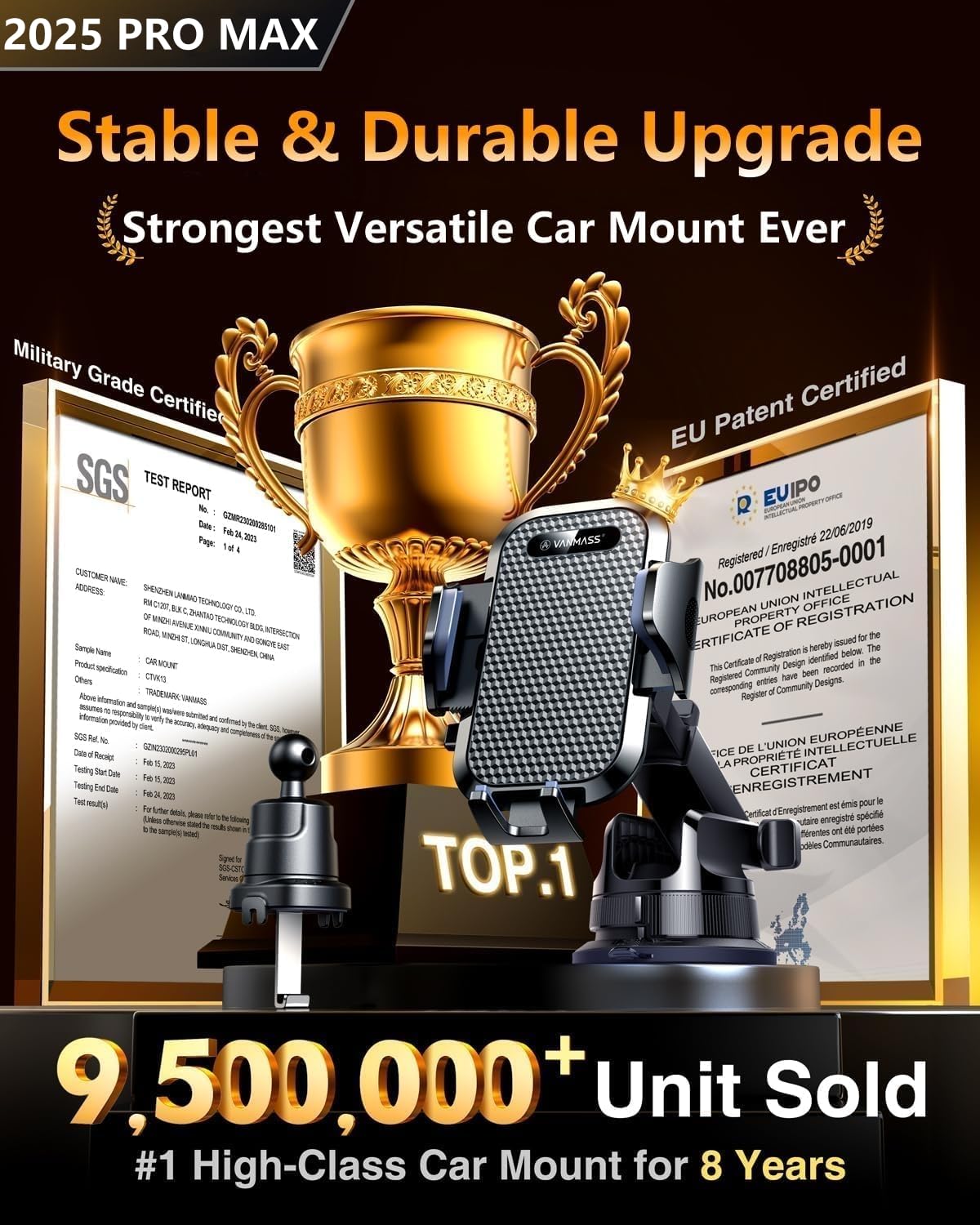 [2025 True Military-Grade] Car Phone Holder VANMASS [Upgraded Strongest Suction & Clip] Cell Phone Mount for Dashboard Windshield Vent,Truck Cradle Stand for iPhone 16 Pro Max 15 14 13 Samsung Android