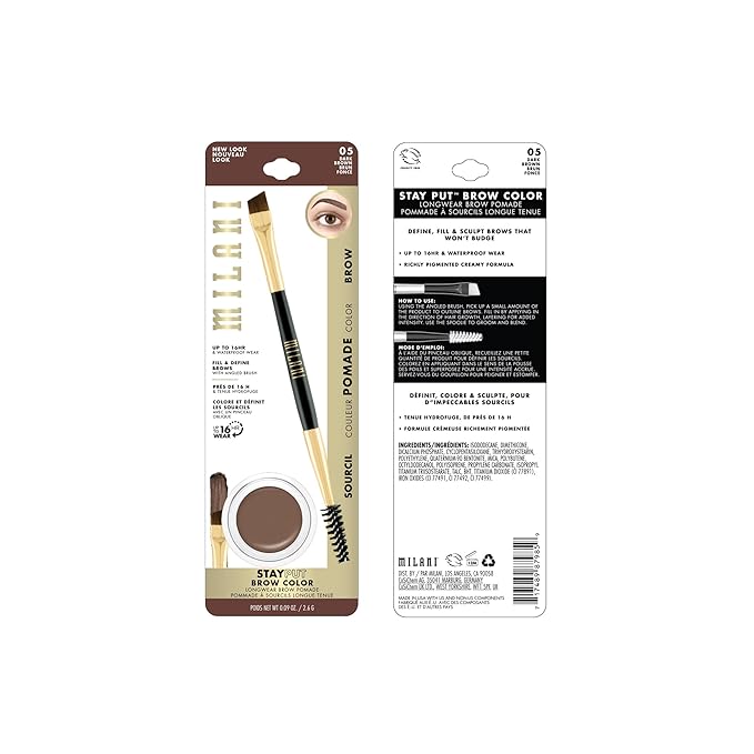 Milani Stay Put Brow Color - Dark Brown (0.09 Ounce) Vegan, Cruelty-Free Eyebrow Color that Fills and Shapes Brows…