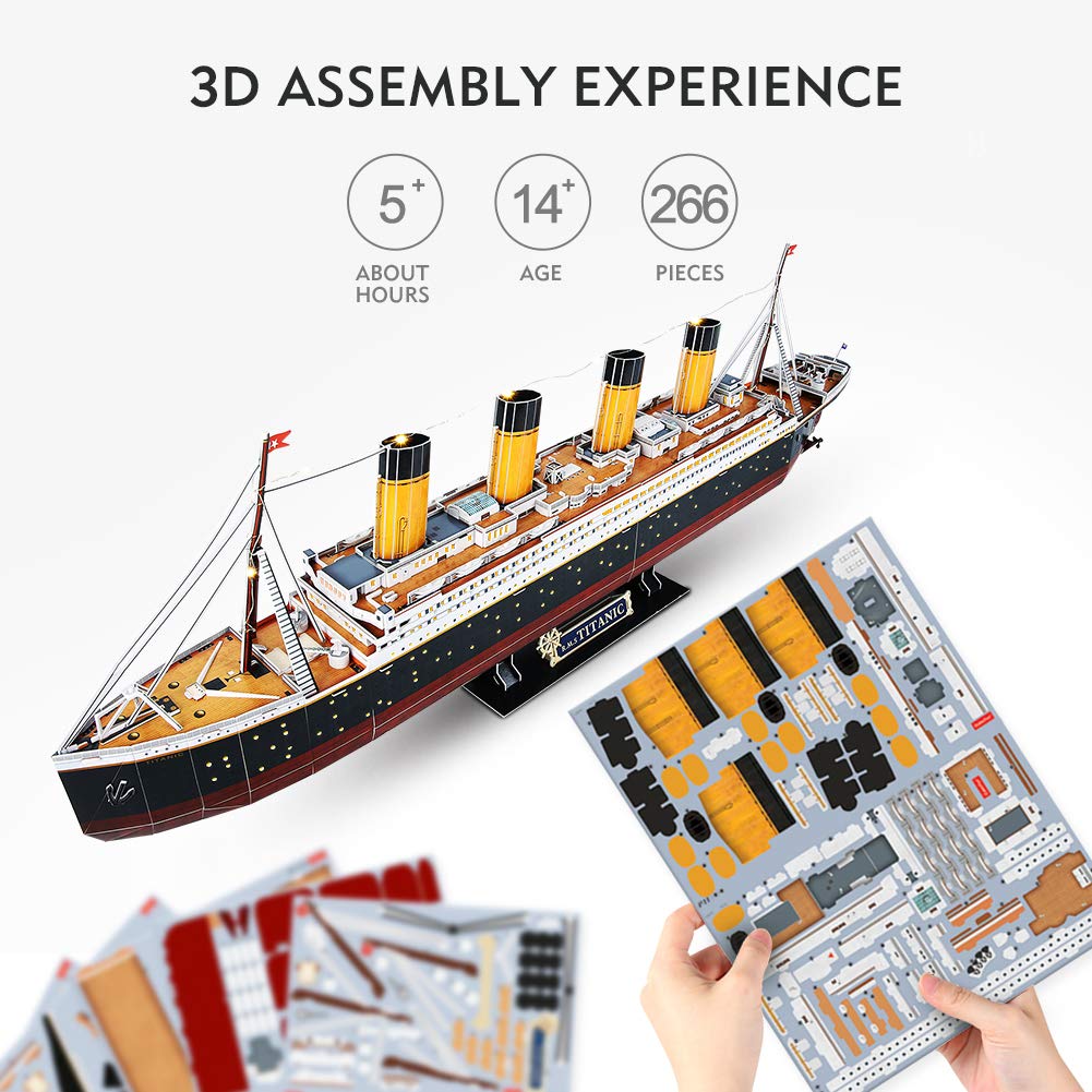 CubicFun Titanic 3D LED Puzzles for Adults 88 CM 266 Pieces,Titanic Toys for Teens, Home Decor Birthday Gifts Adults Teacher Gift Dad's Gift