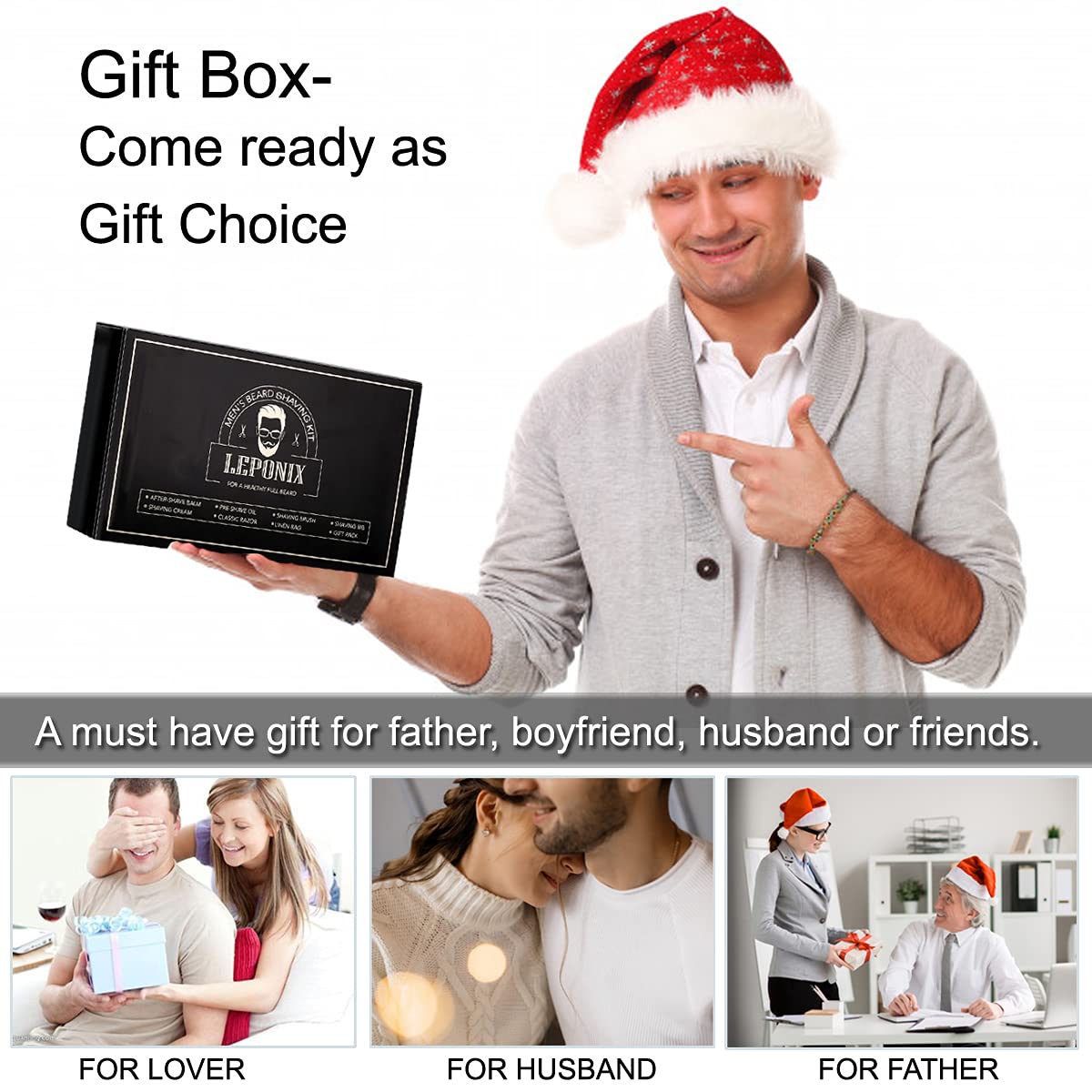 Shaving Kit for Men, Include Safety Razor, Sandalwood Cream, Aftershave, Pre Shave Oil, Shaving Brush and Bowl, Shaving Apron Bib -Unique Gifts for Him Stocking Stuffers