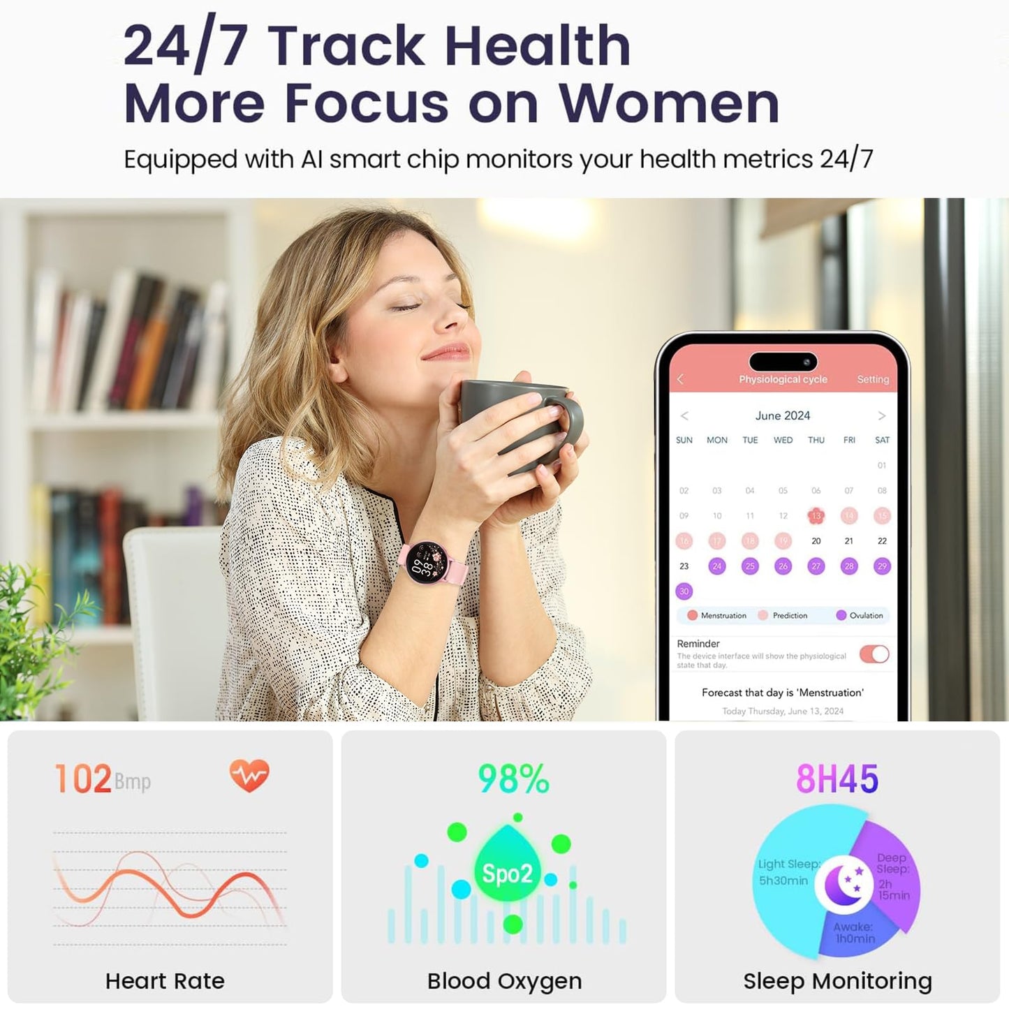 Blintok Smart Watch for Men Women Fitness Tracker with 100+ Sport Modes,Activity Trackers for iOS/Android Waterproof/Heart Rate/Sleep/Steps Monitor/Pedometer Monitor Monitor (Pink)