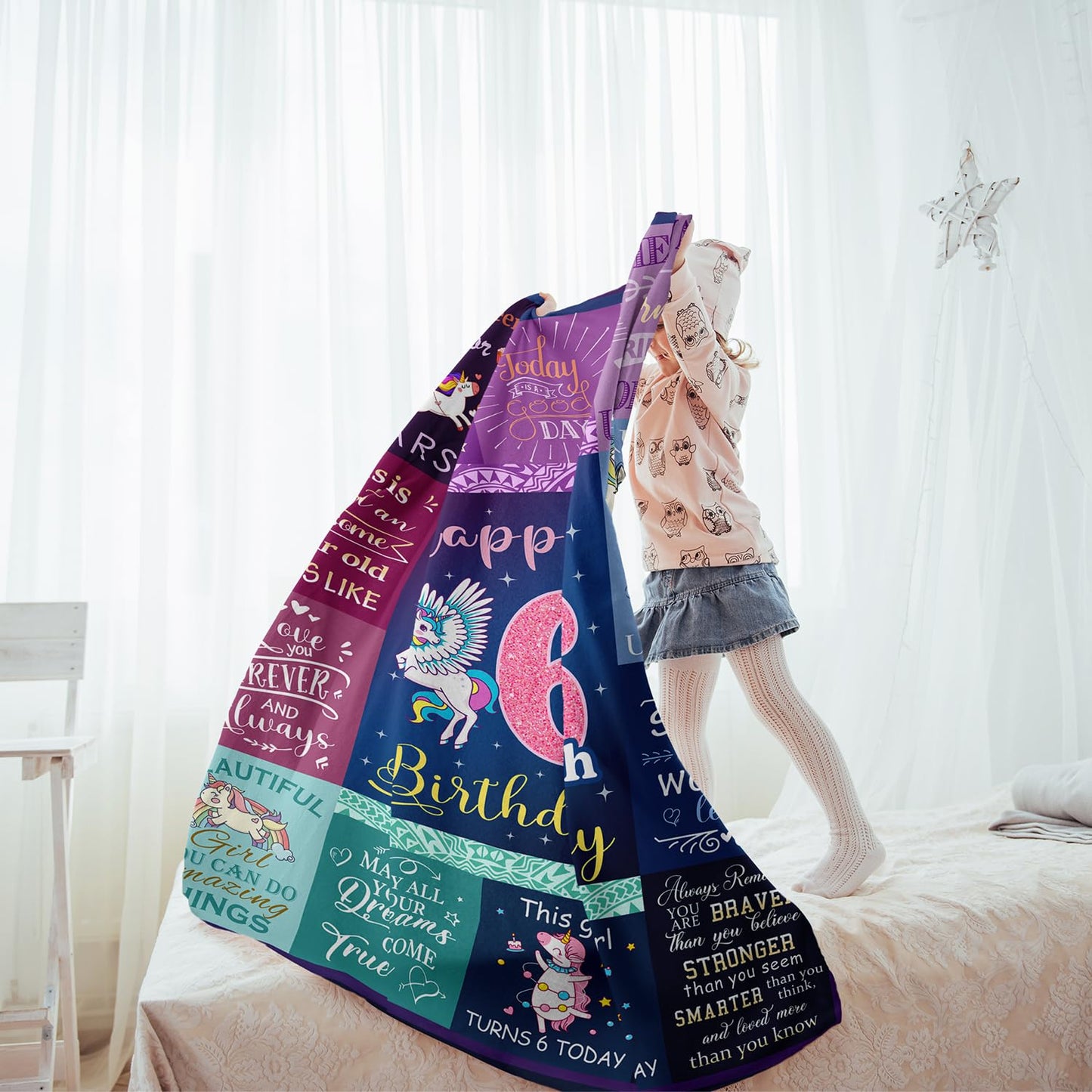 Solzien 6 Year Old Girl Birthday Gift Ideas Blanket 60"x50", Gifts for 6 Year Old Girl/Daughter/Granddaughter/Niece, 6th Birthday Decorations