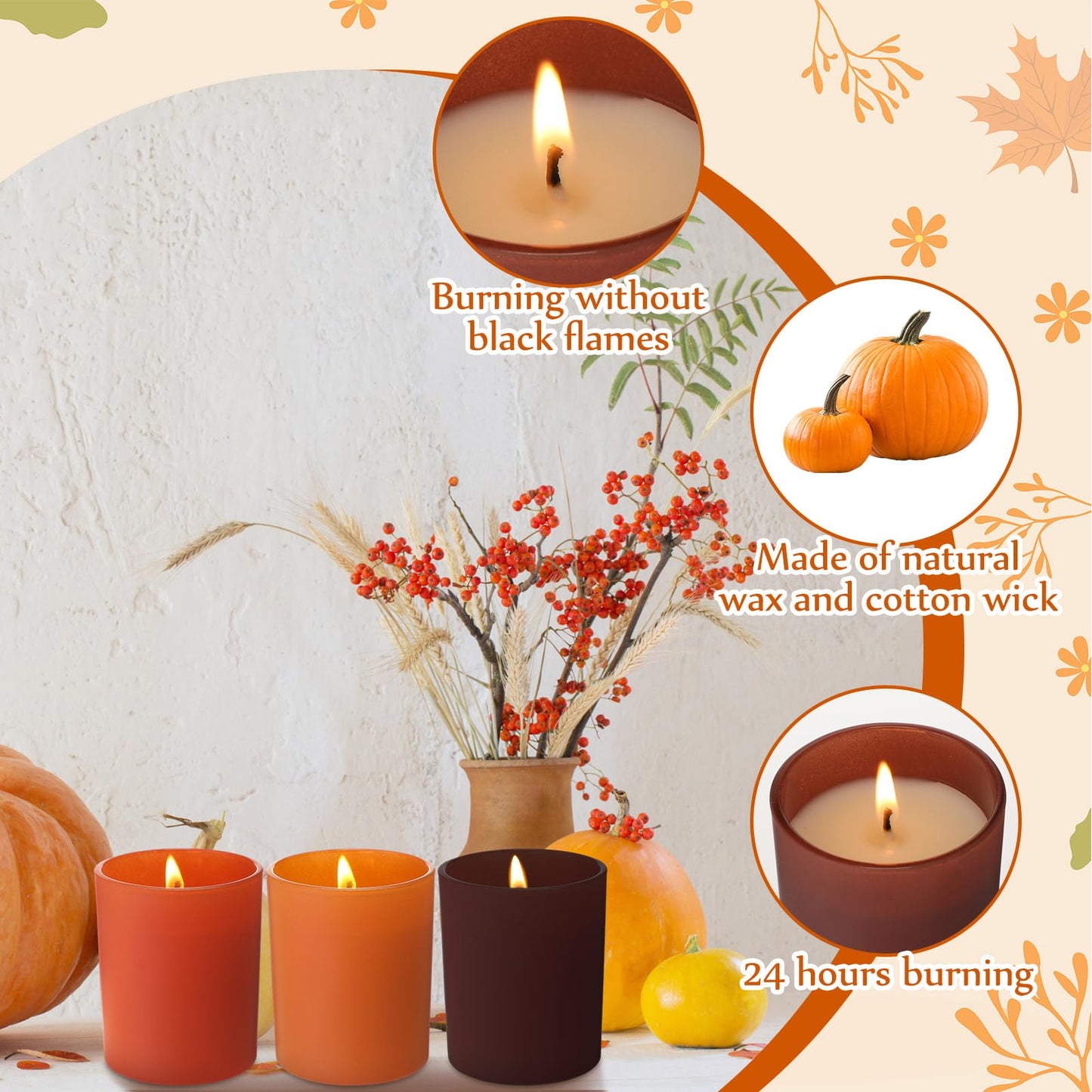 Yuntau 6 Pack Fall Scented Jar Candles for Home Kitchen Scented Natural Soy Wax, Fall Candle Gifts Set for Women Men Fragrance of Autumn Pumpkin Wreath Apple