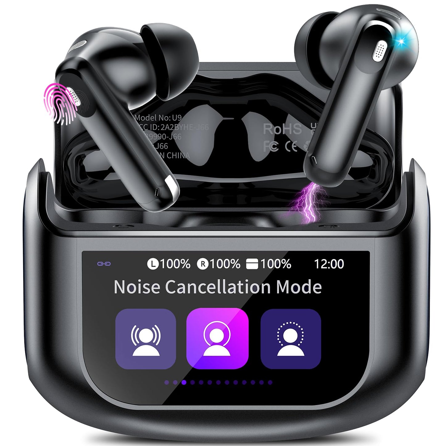 Wireless Earbuds, Bluetooth 5.4 Headphones with Multifunctional Touch Screen, 48H Bass Stereo Ear Buds with ANC/ENC Noise Cancelling/Transparency Mode, IPX7 Earphones with 5 EQ Modes for iOS Android