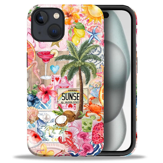 DAIZAG Case for iPhone 15,Mixed 2 Layer Design Shockproof Soft TPU Ddouble Protection Phone Case for iPhone 15-Aesthetic Summer Beach