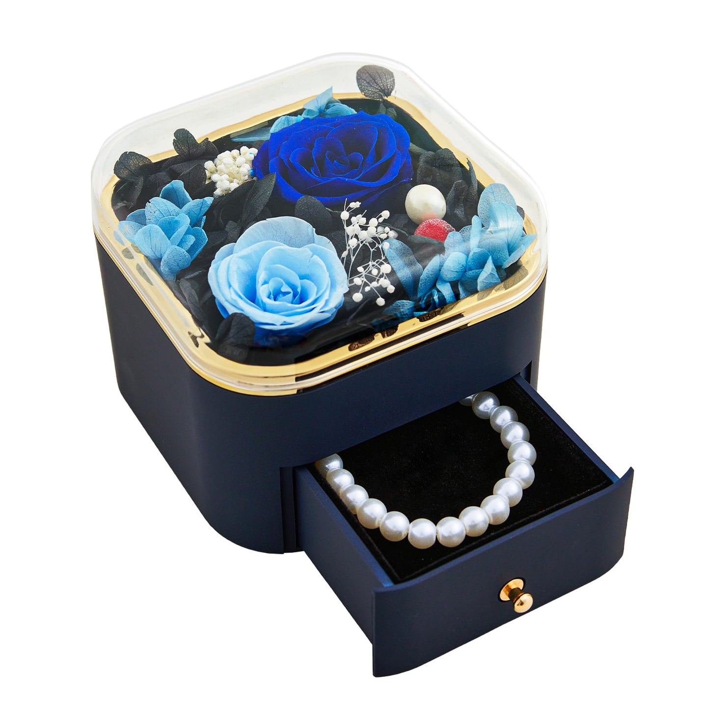 INYPTROPIC Preserved Real Rose with Pearl Bracelets Forever Flowers Jewelry Box for Mom Wife Girlfriend Grandma on Mothers Day Birthday Valentines Christmas Anniversary Beatiful Gifts for Women