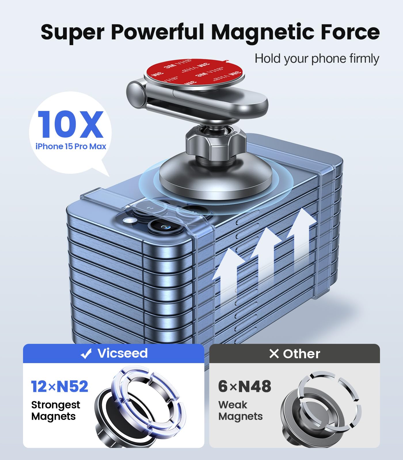 VICSEED Tesla Phone Mount【Strongest Magnet Power】 Foldable Hidden Tesla Phone Holder Fit for All Phones, Tesla Model 3/Y/Cybertruck Accessories, Tesla Model 3 Model Y for MagSafe Car Mount