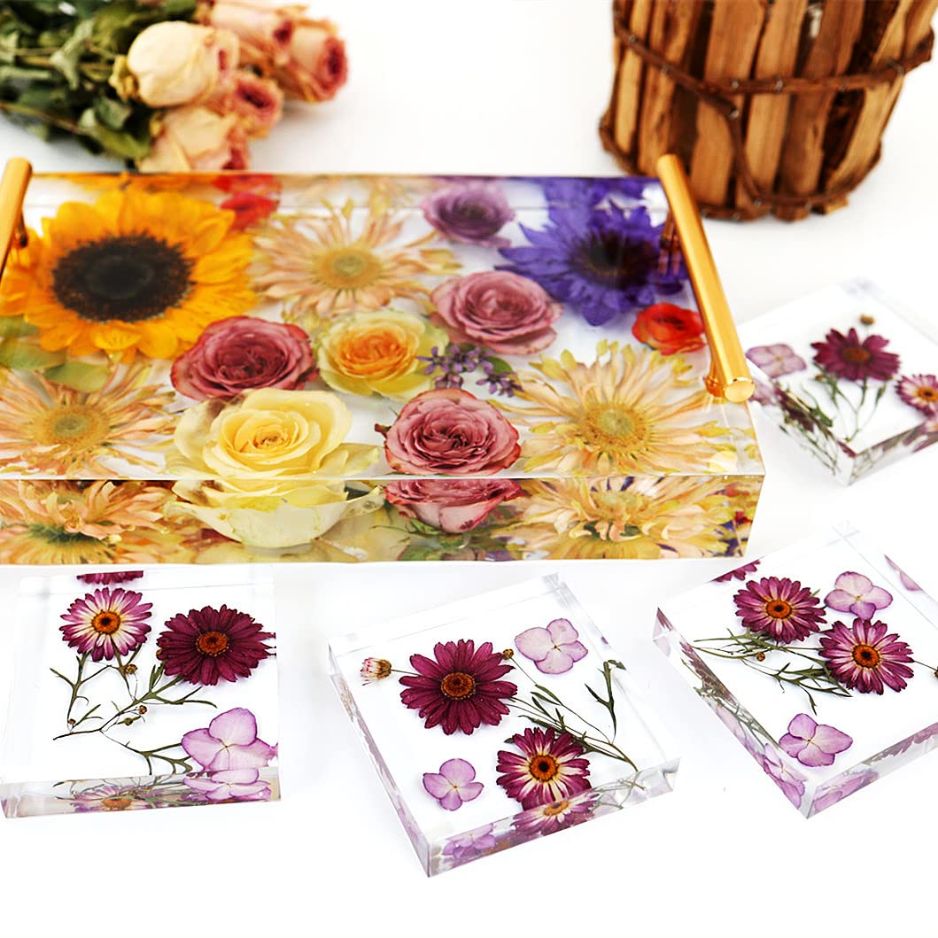 JEYUQAXY Large Silicone Tray Molds for Resin, 13.5"X9.5" Deep Rectangle Epoxy Tray Molds with 4pcs Gold & Silver Handles, Resin Table Mold for River Board Table DIY Art Home Decoration