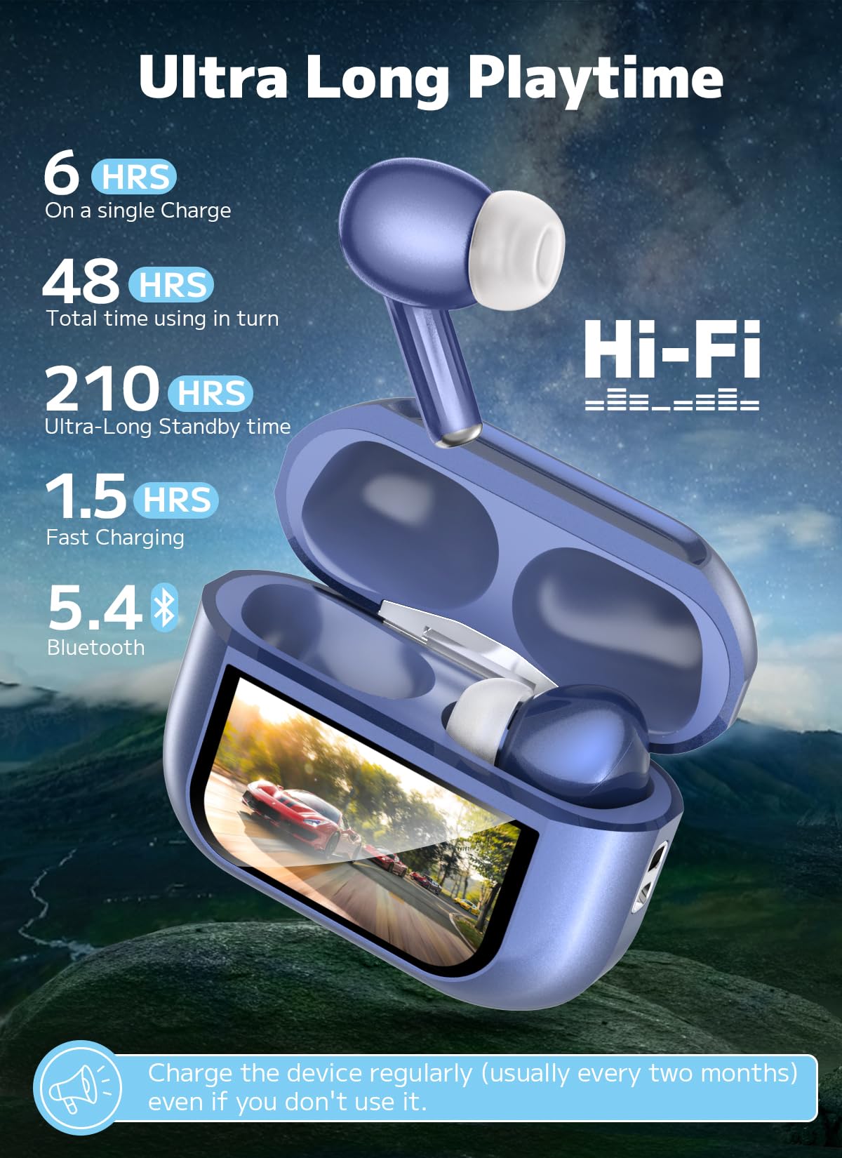 Szwod Wireless Earbuds, Bluetooth 5.4 Ear Buds with Multifunctional Touch Screen, ANC/ENC Noise Cancelling Headphones, 48Hrs Playtime in-Ear Fit Earphones for Android/iOS