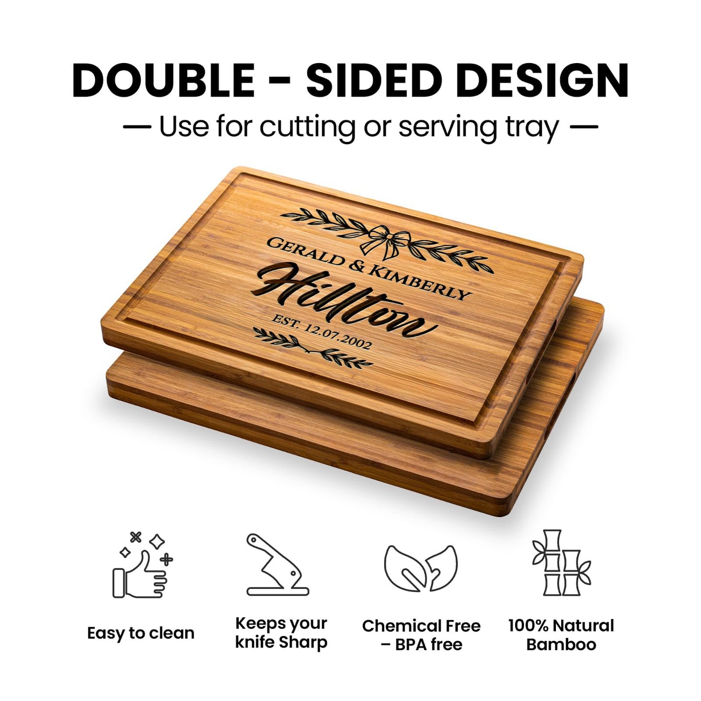 Personalized Cutting Board with Name Engraved Wedding Gifts, Unique Christmas Gift for Family, Wooden Anniversary Charcuterie Board Kitchen & Housewarming Gifts for Couples
