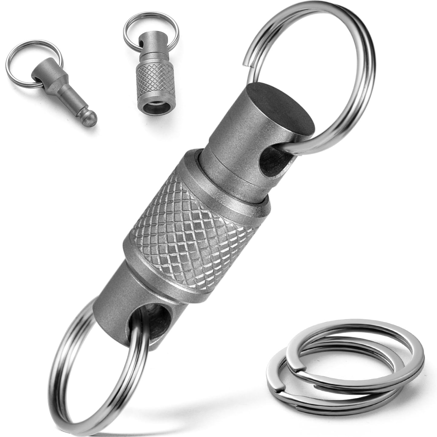 FEGVE Titanium Quick Release Swivel Keychain, Pull Apart Detachable Keychain Heavy Duty Car Key Holder with Stainless Steel Key Rings-1pcs