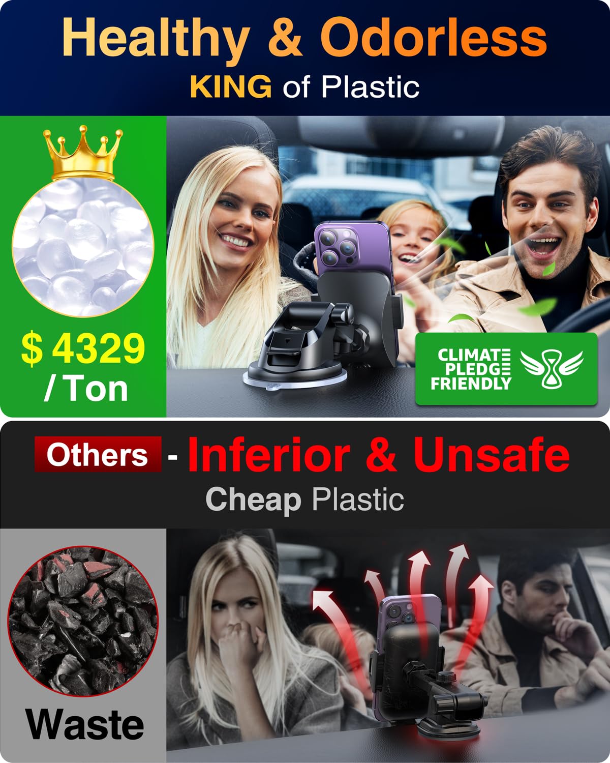 VANMASS 【85+LBS Strongest Suction & Military-Grade 2025 Ultimate Car Phone Mount【Patent & Safety Certs】 Cell Phone Holder Truck Desk for Dashboard Windshield Vent for iPhone 16 15 Pro Max 14 Samsung