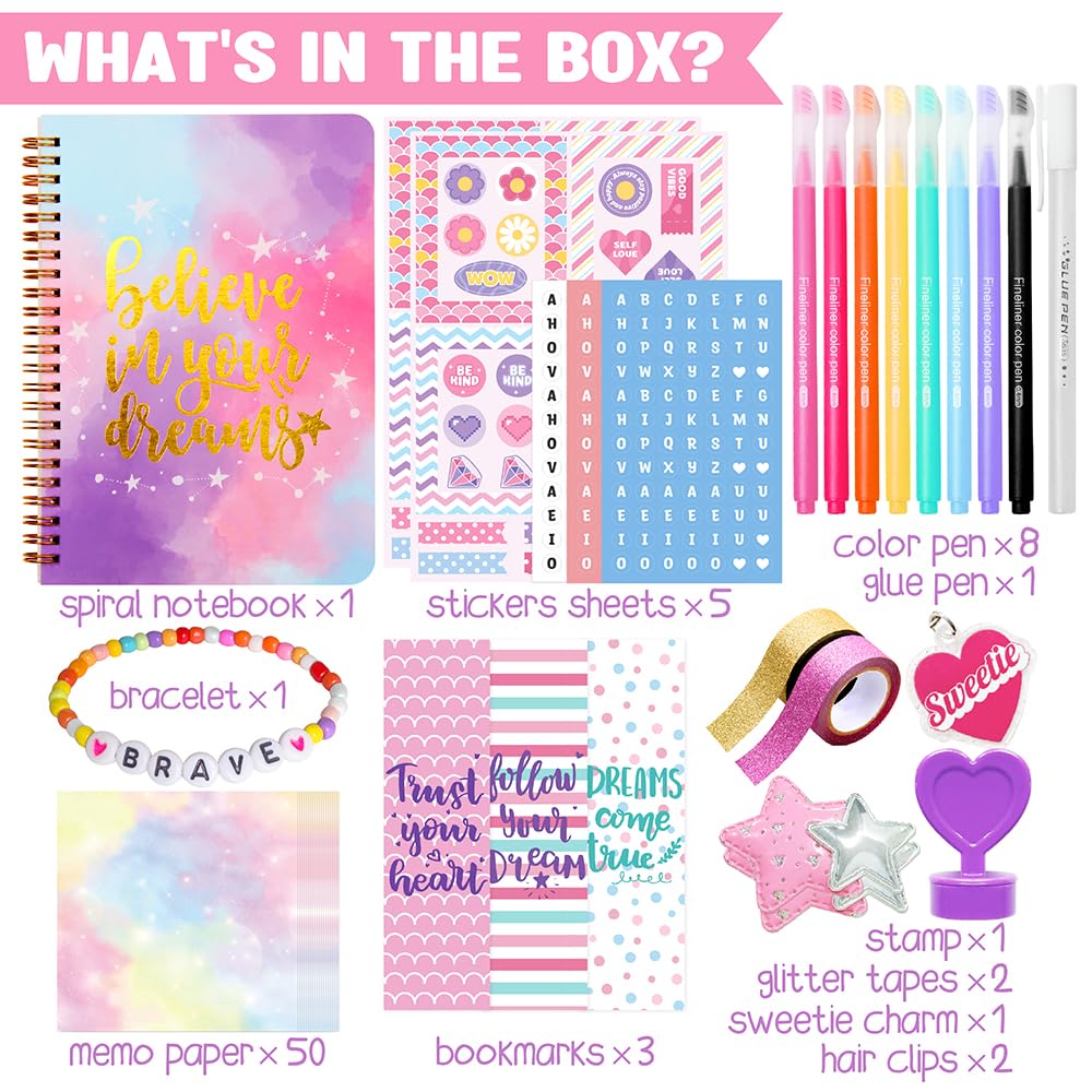 Nollh DIY Journal Kit for Girls - DIY Journal Set for Tween & Teen Girls, Stationery Set, Scrapbook & Diary Supplies Set, Journaling Art Crafts Kit, Ideal Gifts for 8 9 10 11 12 13 14 Year Old Girl