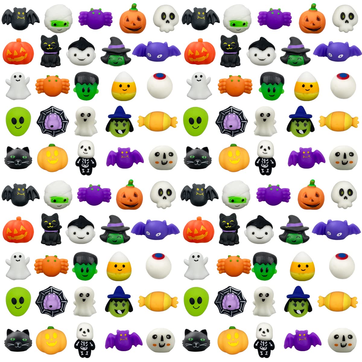 Anditoy 100 PCS Halloween Mochi Squishy Toys Squishies for Kids Girls Boys Halloween Party Favors Halloween Treat Bags Gifts