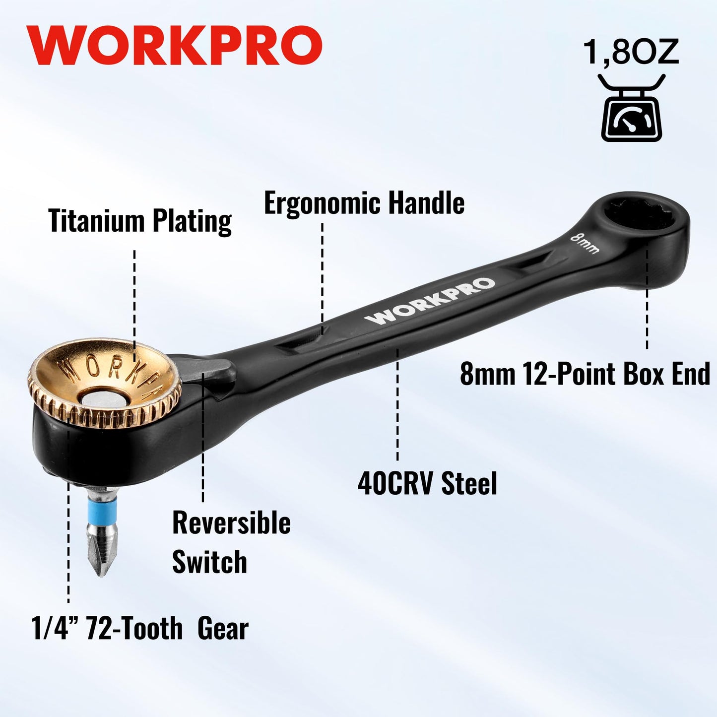 WORKPRO 34-Piece 1/4" Mini Ratchet Wrench, 72-Tooth, Right Angle Screwdriver Mens Gifts, 90 Degree Offset Ratcheting Screwdriver Pocket Mini Low Profile Ratchet Wrench Bit Socket Set for Tight Space