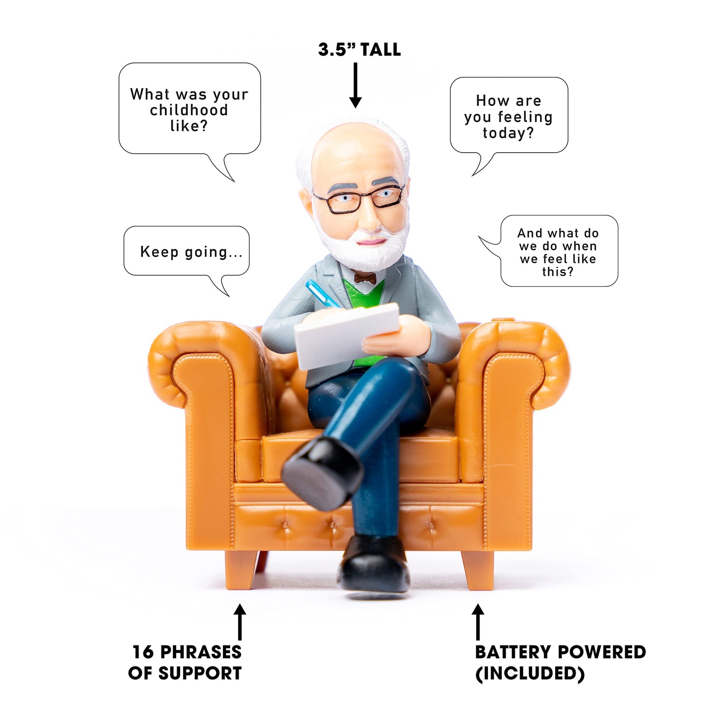 NPW Desktop Therapist, Novelty Prank Gift for Kids & Adults, Funny Sound Machine with 16 Sound Phrases of Emotional Support, Batteries Included