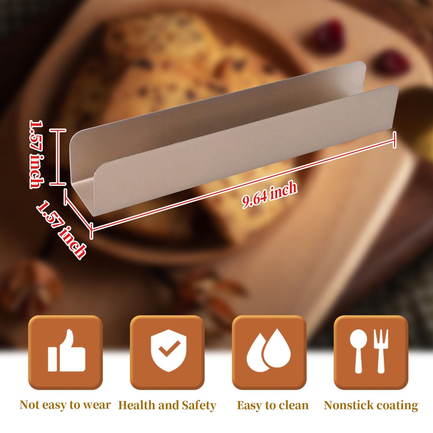 4PCS Cookie Cutter Long Non- Stick, Rectangle Cookie Cutters, Carbon Steel Cookie Mold, U Shape Biscuit Cake Bread Mold for Baking Fondant Baguette Dessert, 9.5"x1.8"x1.6"