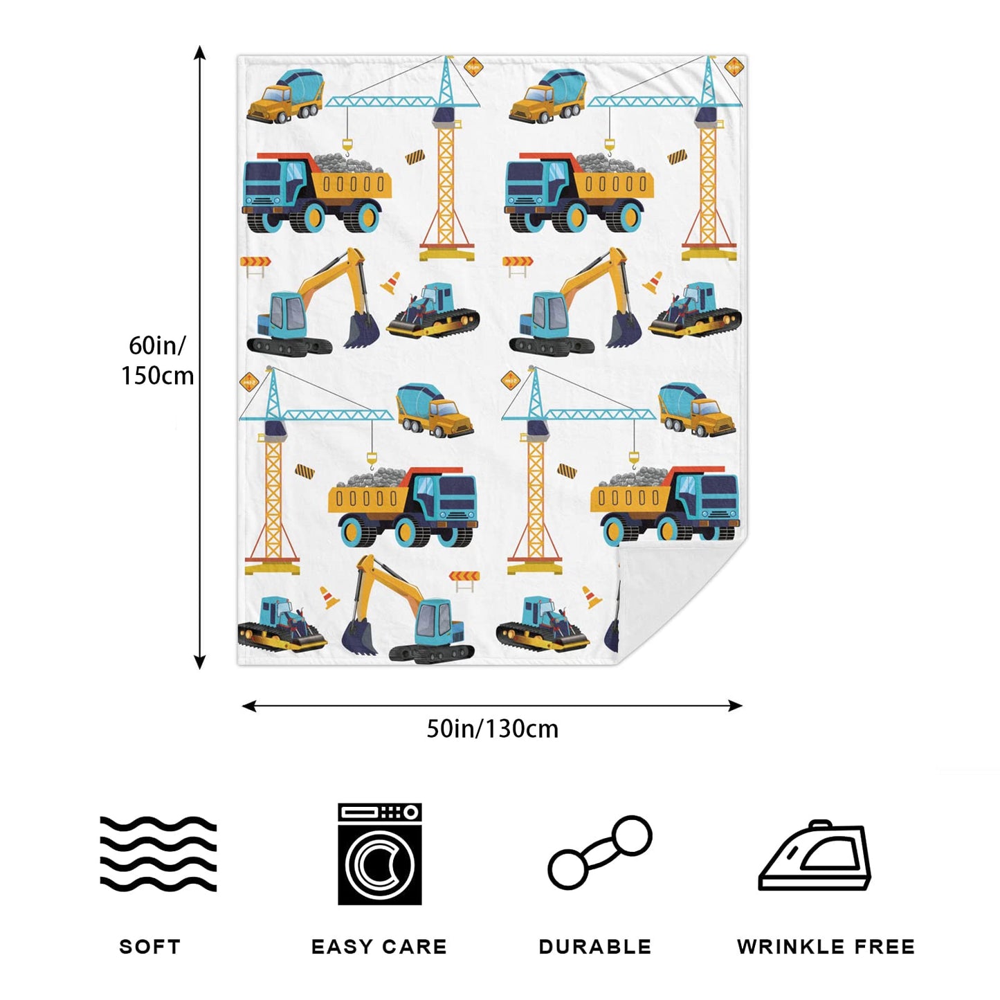 Construction Truck Blanket Boys Excavator Plush Throw Blanket Soft Fuzzy Flannel Tractor Blanket for Bed Couch Sofa Decor Blankets Trucks Car Lover Toddler Kids Blankets Gifts 60"x50"