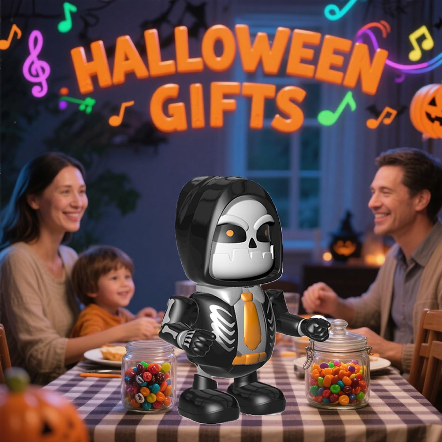 Halloween Skeleton Robot Toys with Music and Dancing Kids Toys for Prank Ornaments Festivals Gifts for Boys and Girls Over 3 Years Old (Skeleton Robot)