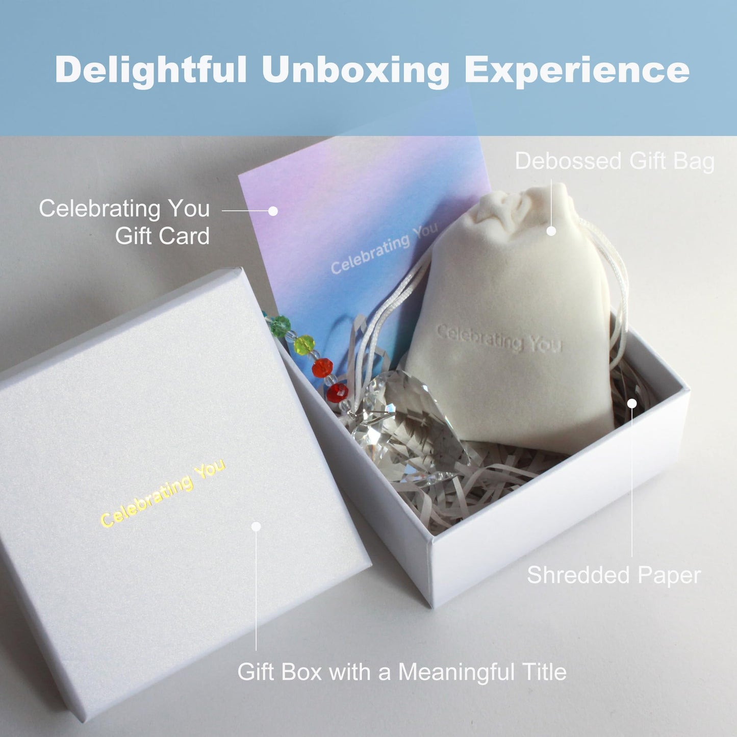 WOOWA Celebrating You! Friendship Gifts, BFF, Bestie Gifts. Best Friend Birthday Gifts. Unique 45 mm Crystal Heart Rainbow Maker Hanging Ornament