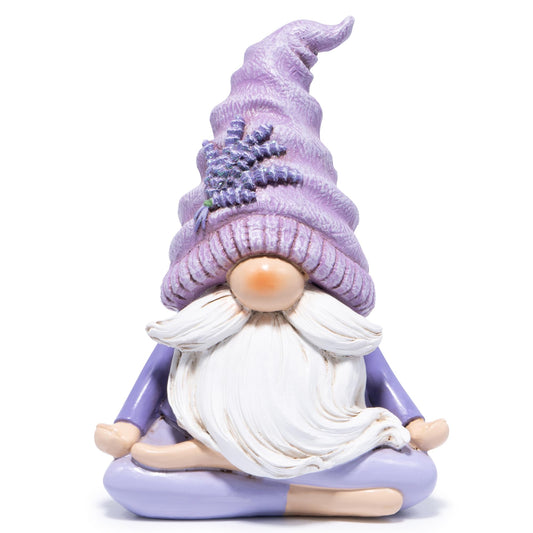 Hodao Lavender Meditating Gnome – Peaceful Resin Figurine for Spring Decor or Mindfulness Gift for Women 6.5” Tall