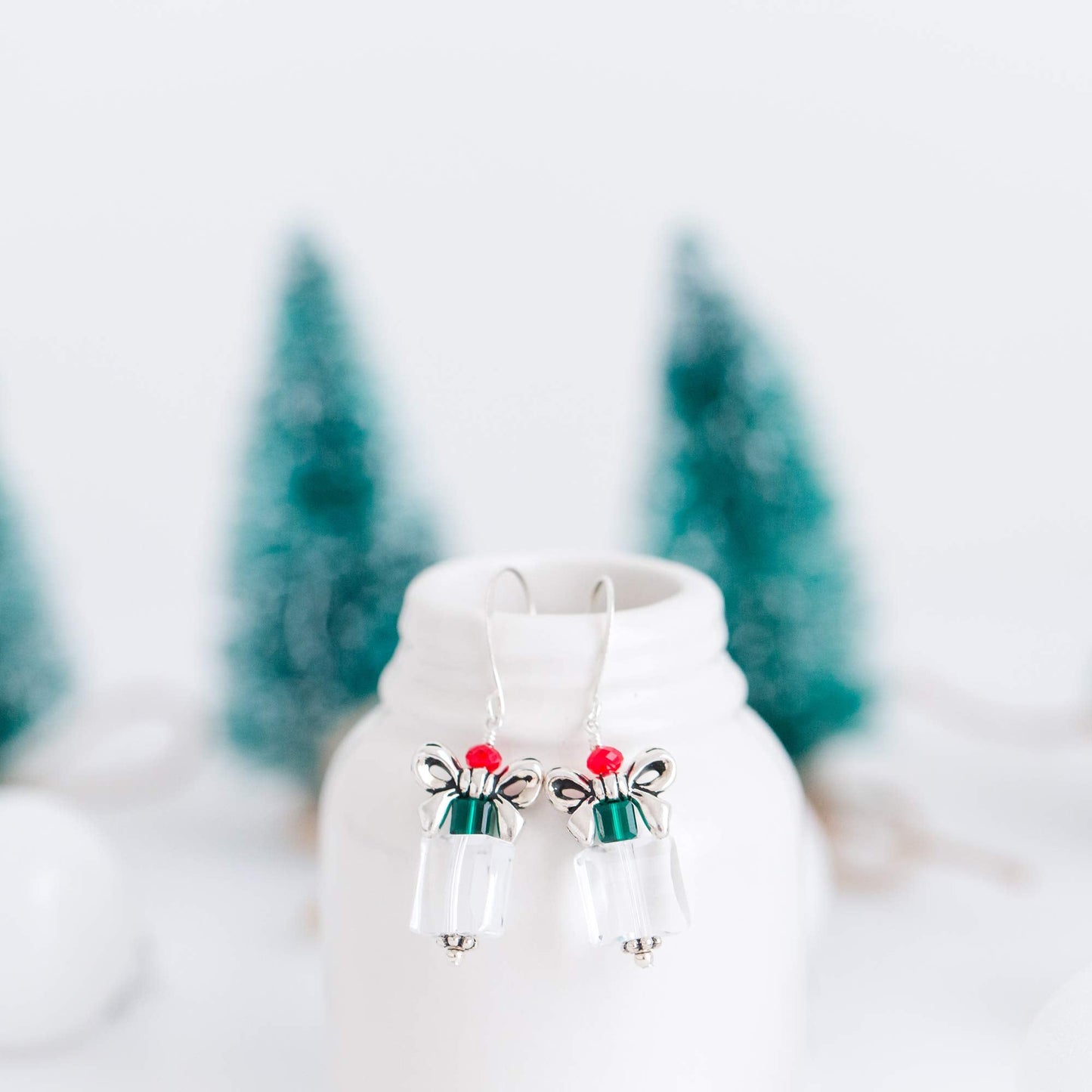 Designed By Stacey Handmade Sparkly Glass Crystal Earrings, Silver Plated Christmas Present Charm Dangly Drop Earrings, Elegant Gifts for Women, Christmas in July Jewelry, Winter Birthday, Holiday