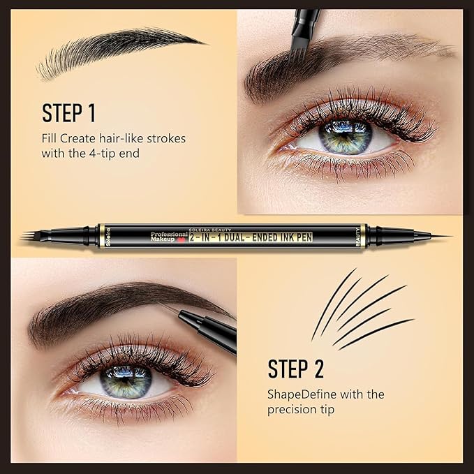 Waterproof Eyebrow Pencil with 4 Tip Microblading Pen and Dual-ended Brush, for Natural-Looking Brows, Long-Lasting, Blonde