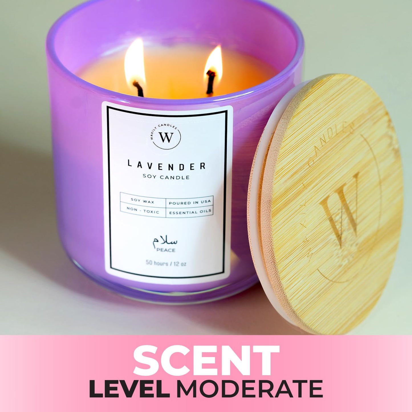 Waxily Lavender Soy Candle | Non Toxic Candles | Aromatherapy, Long Lasting, Glass Essential Oil Candle | Luxury Gift, Sleep Support, Calming Spa, Bedroom, Vegan, Clean Burning, Home Decor | 12oz