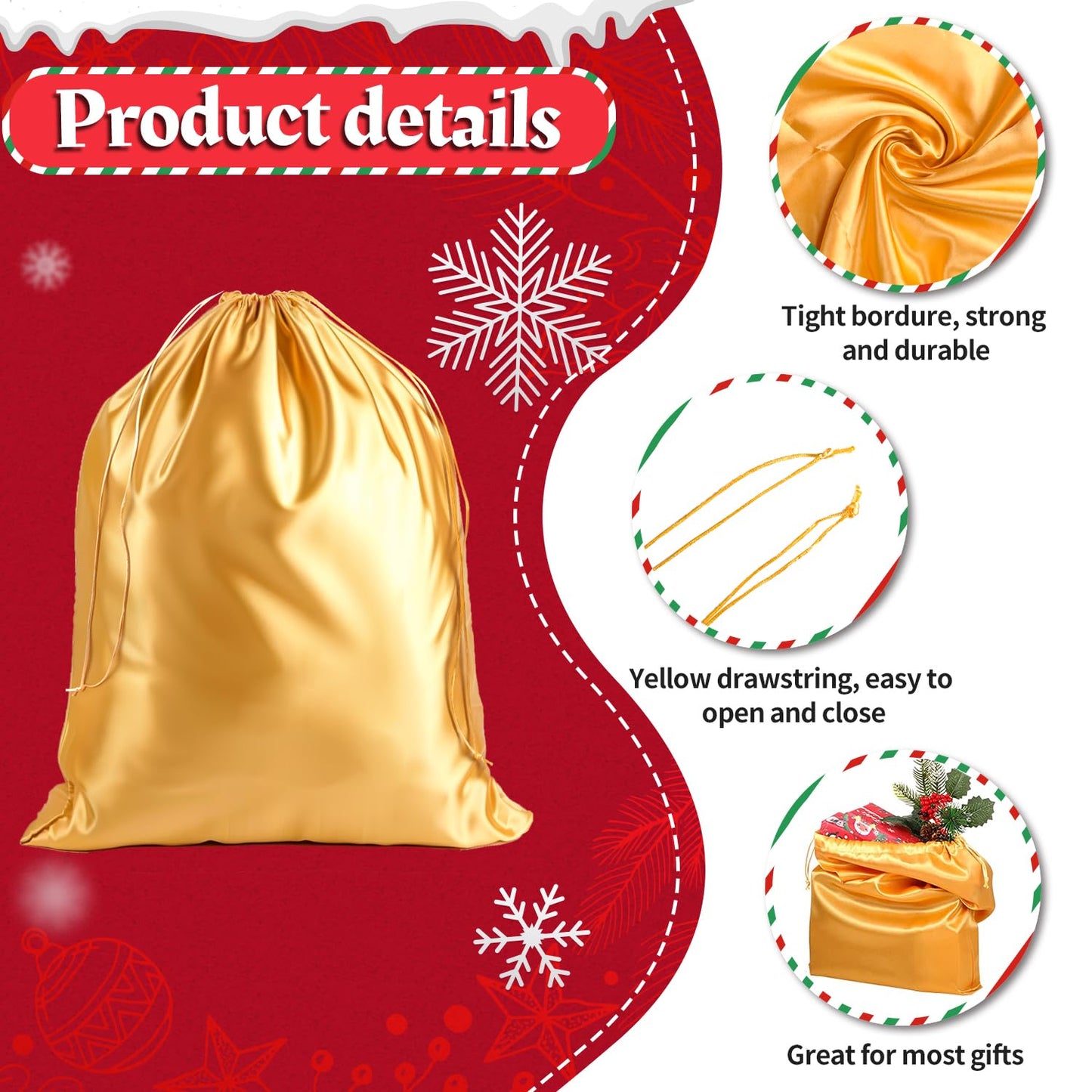 MOVINPE Santa Claus Beard and Wig Set for Adult Men Santa Costume Accessories, Beard Wig Eyebrows Hat Glasses Gloves Satin Gift Bags Hand Bell, Perfect for Holiday Celebrations Parties Festive Events