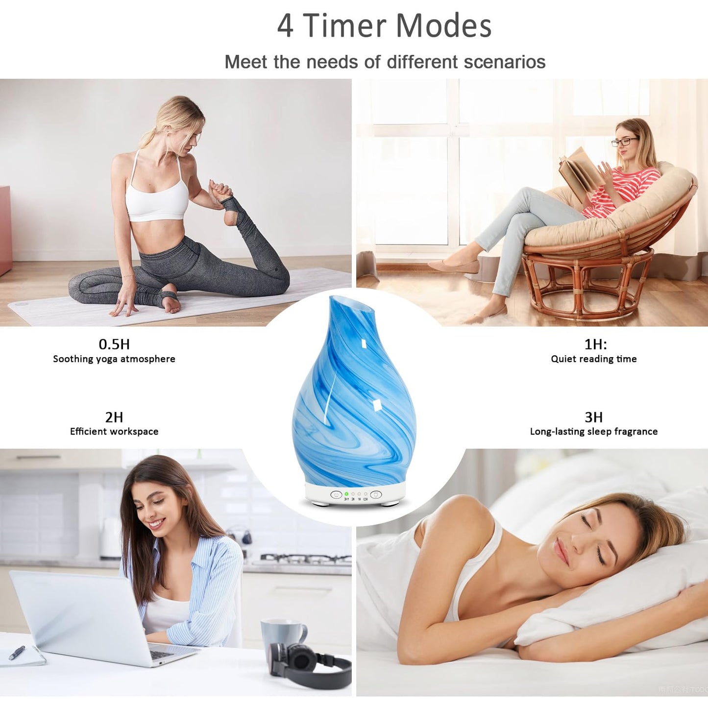 Art Glass Essential Oil Diffuser 120ml - Aromatherapy Diffuser with 7 Color Changing Lights & 4 Timer Settings, Cool Mist Humidifier for Home, Office, Gift for Women, Mom