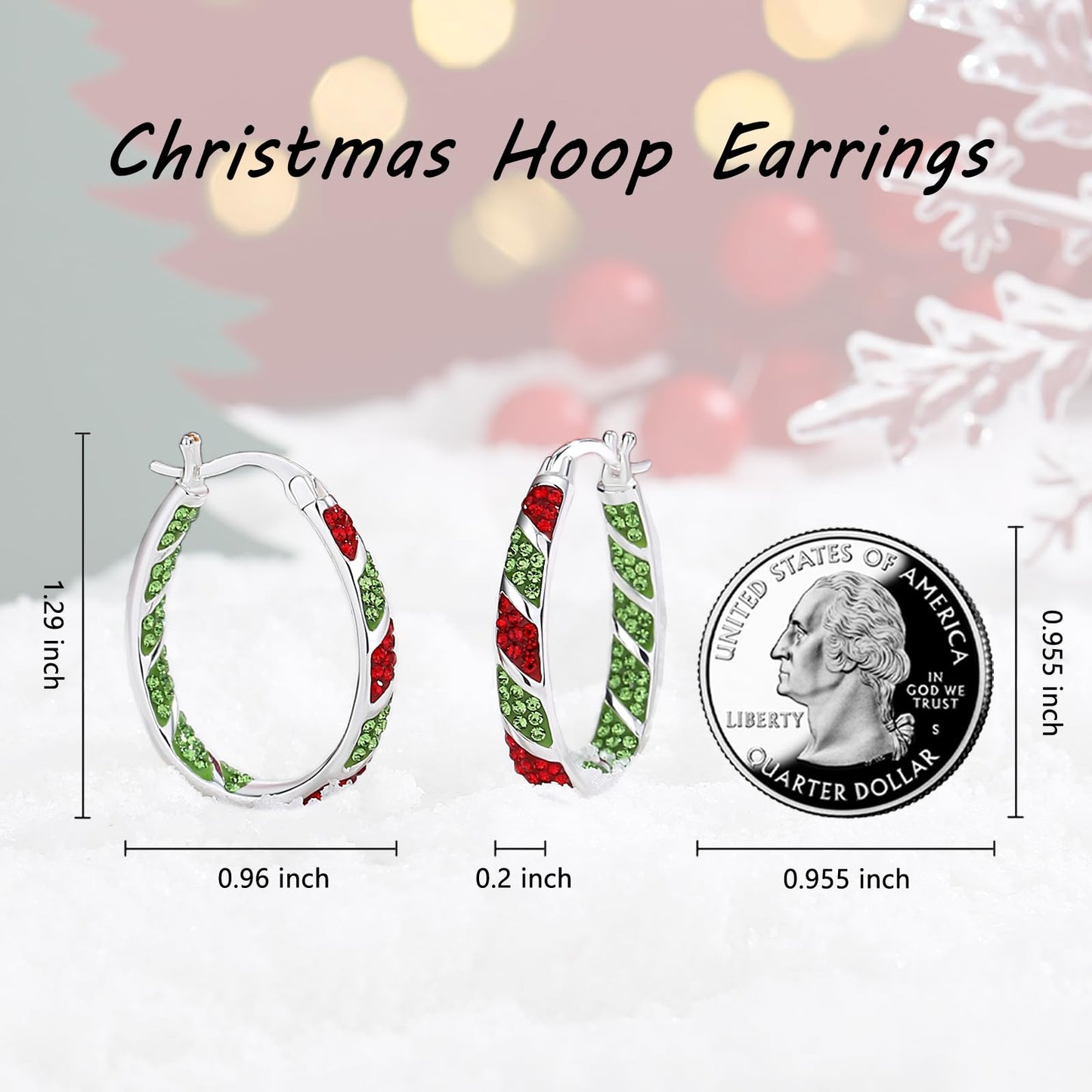 MUYUU Christmas Hoop Earrings, Silver Plated Inside Out Oval Hoop Earrings For Women Sparkly Crystal Earrings Fashion Jewelry Gift