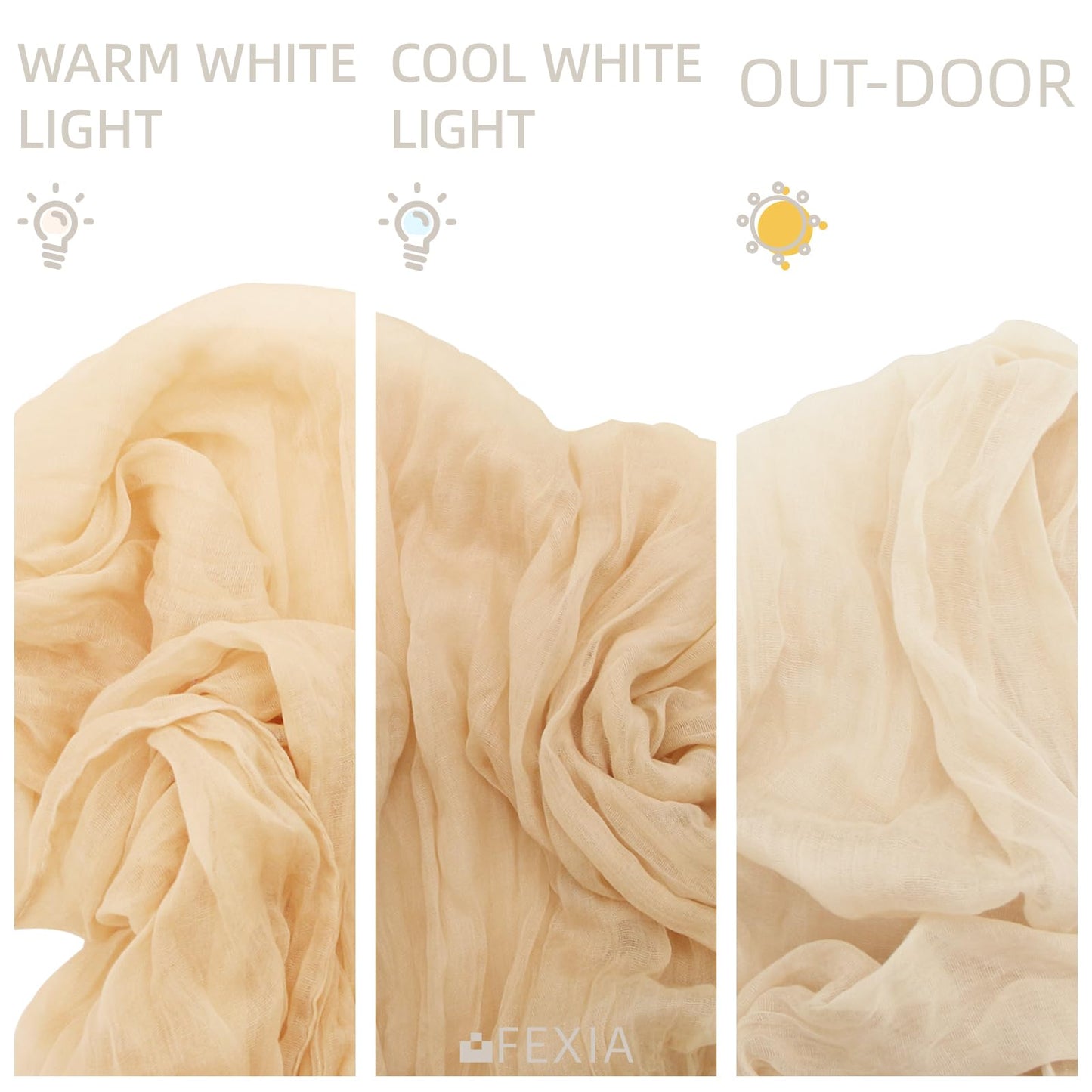 FEXIA 6 Pack Beige Gauz Table Runner 35x120 Inches for Centerpiece Table Decorations Ivory Cheesecloth Rustic Boho Table Runner for Bridal Shower Wedding Party First Communion Centerpiece Engagement