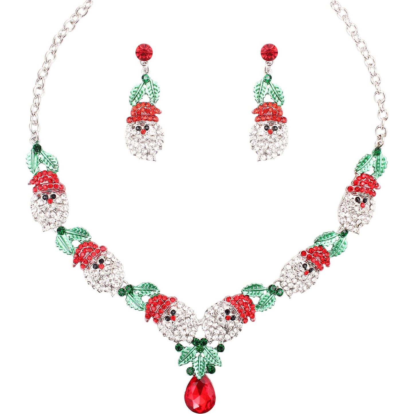 QYJ 2 Pcs/Set Fashion Statement Bib Santa Claus Christmas Necklace Dangle Earring Costume Jewelry Set for Christmas Party Xmas Gift for Women(Style1-Gold Plated)