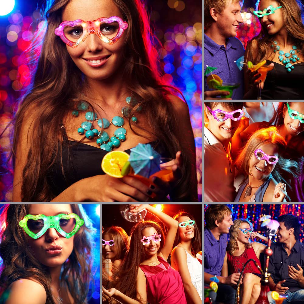 24 Packs LED Glasses for kids Glow in the dark Party Supplies Favor,6 LED 6 Shapes Glasses Flashing Plastic Light up Glass Toys Bulk 3 Replaceable Battery fit Halloween Christmas Thanksgiving