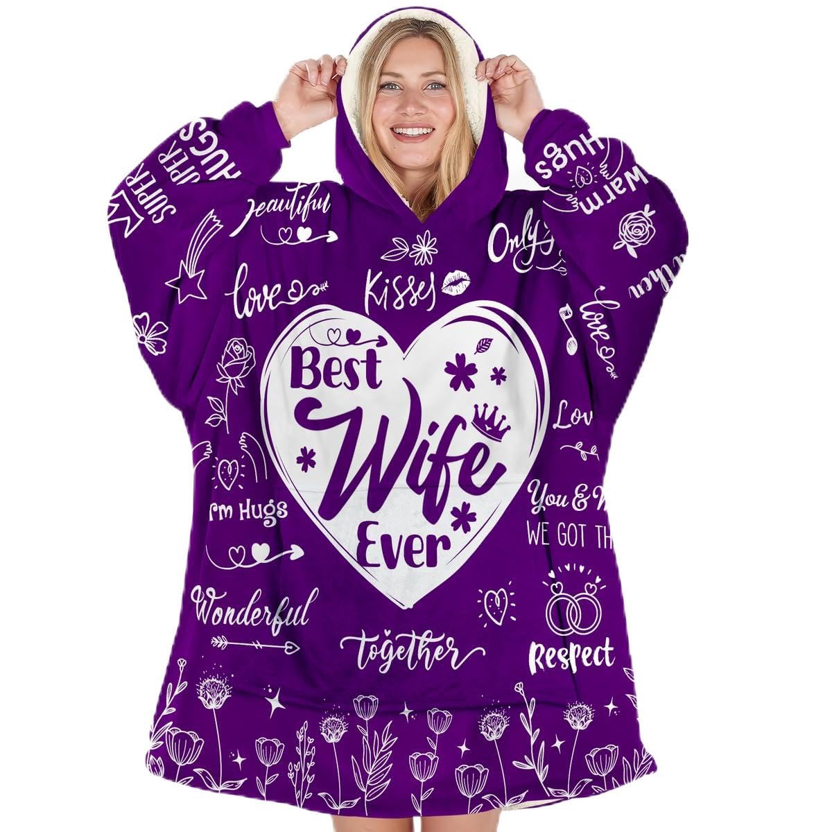 Warmstorey Wearable Blanket Hoodie For Wife Best Wife Ever Hoodie Blanket - Cozy Wearable Hoodies Blanket From Husband Best Wife Ever Gift For Christmas Gift For Wife From Husband Anniversary
